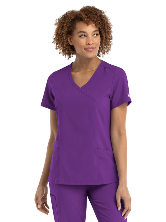 Women's Three-Pocket Mock Wrap Top - 5002 - Eggplant