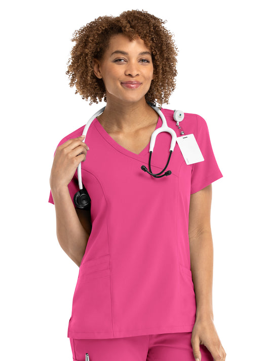Women's Three-Pocket Mock Wrap Top - 5002 - Hot Pink