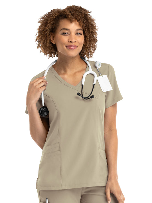 Women's Three-Pocket Mock Wrap Top - 5002 - Khaki