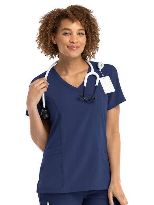 Women's Three-Pocket Mock Wrap Top - 5002 - Navy