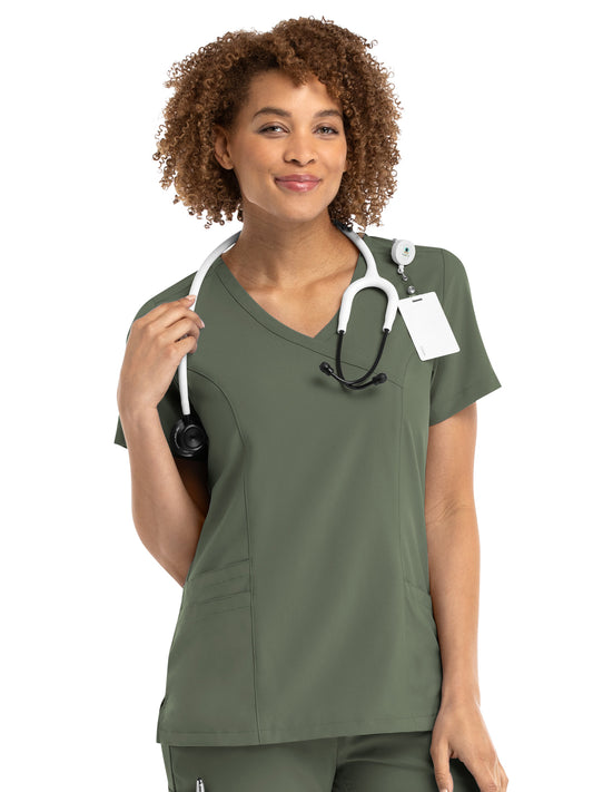 Women's Three-Pocket Mock Wrap Top - 5002 - Olive