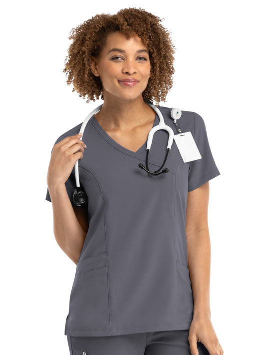 Women's Three-Pocket Mock Wrap Top - 5002 - Pewter