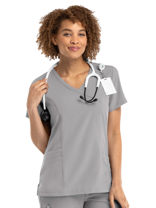 Women's Three-Pocket Mock Wrap Top - 5002 - Quiet Grey