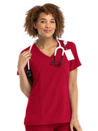Women's Three-Pocket Mock Wrap Top - 5002 - Red