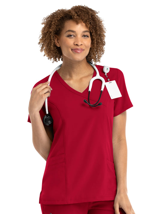 Women's Three-Pocket Mock Wrap Top - 5002 - Red