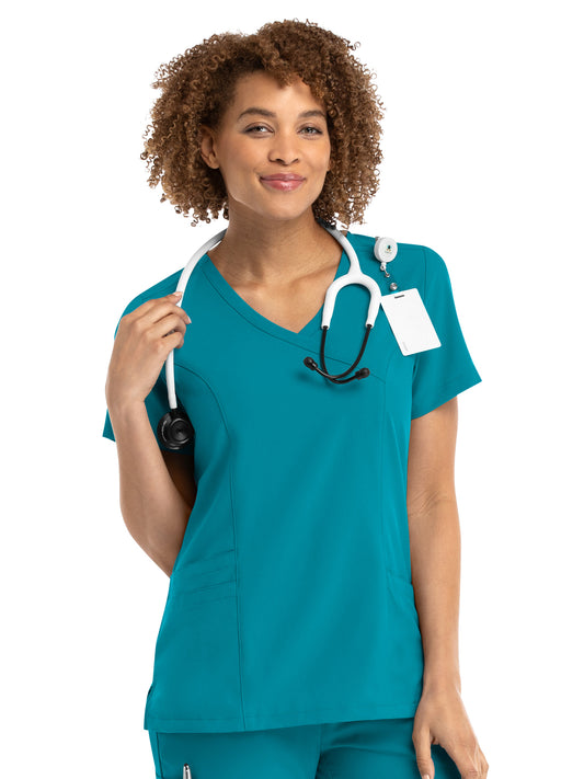 Women's Three-Pocket Mock Wrap Top - 5002 - Teal