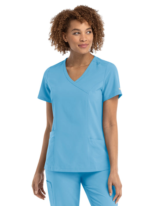 Women's Three-Pocket Mock Wrap Top - 5002 - Turquoise