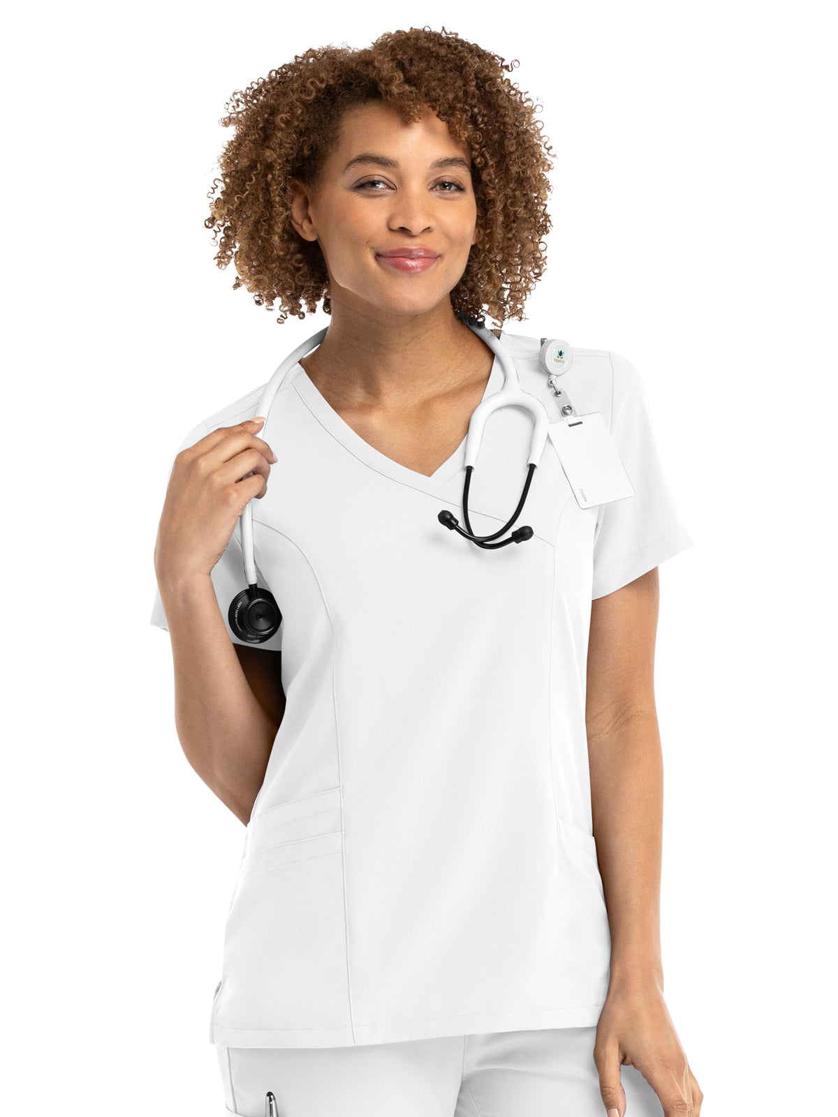 Women's Three-Pocket Mock Wrap Top - 5002 - White