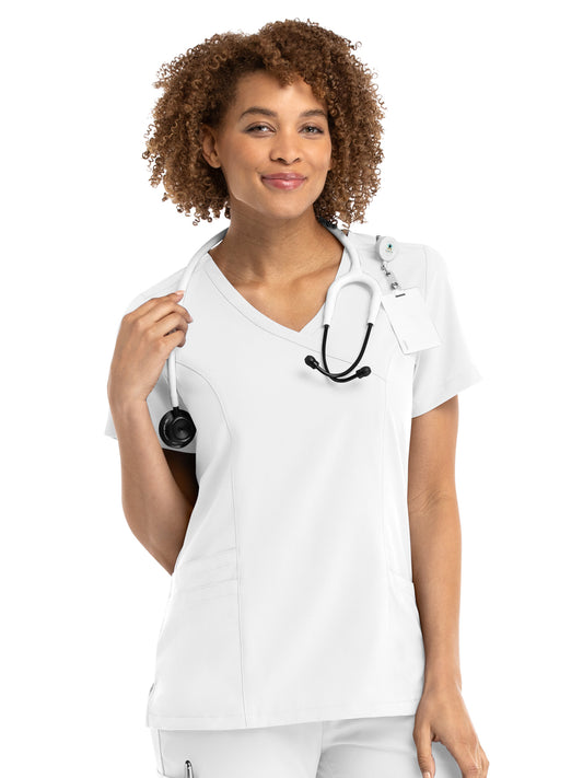 Women's Three-Pocket Mock Wrap Top - 5002 - White