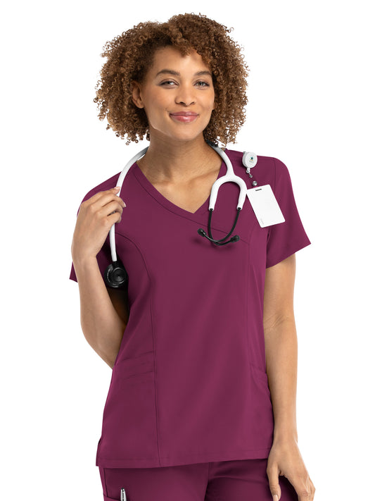 Women's Three-Pocket Mock Wrap Top - 5002 - Wine