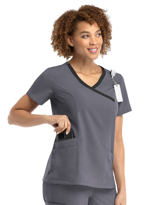 Women's Three-Pocket Mock Wrap Scrub Top - 5004 - Pewter