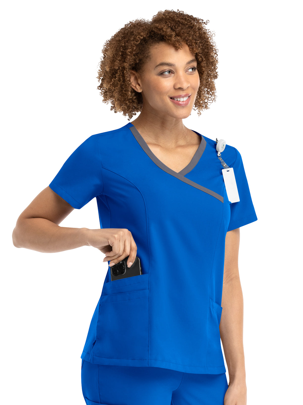 Women's Three-Pocket Mock Wrap Scrub Top - 5004 - Royal Blue