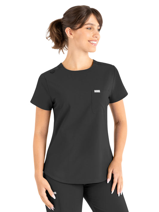 Women's 3-Pocket Round Neck Top - 5005 - Black