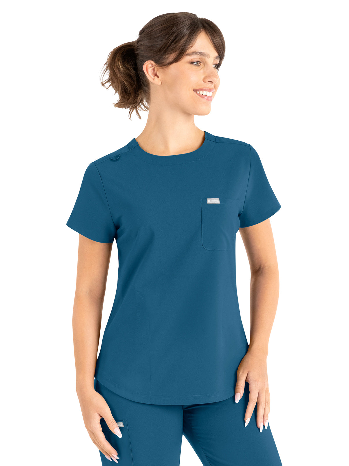 Women's 3-Pocket Round Neck Top - 5005 - Caribbean Blue
