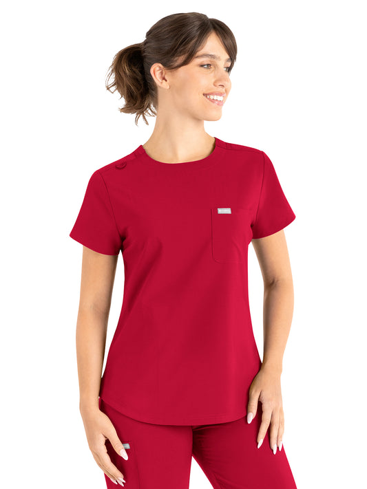Women's 3-Pocket Round Neck Top - 5005 - Red