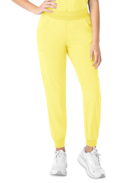 Women's Six-Pocket Micro Knit Fabric Jogger Pant - 5092 - Lemon Drop