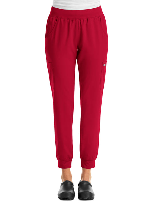 Women's Six-Pocket Micro Knit Fabric Jogger Pant - 5092 - Red