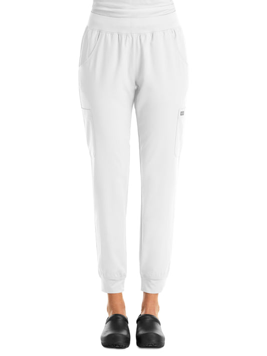 Women's Six-Pocket Micro Knit Fabric Jogger Pant - 5092 - White