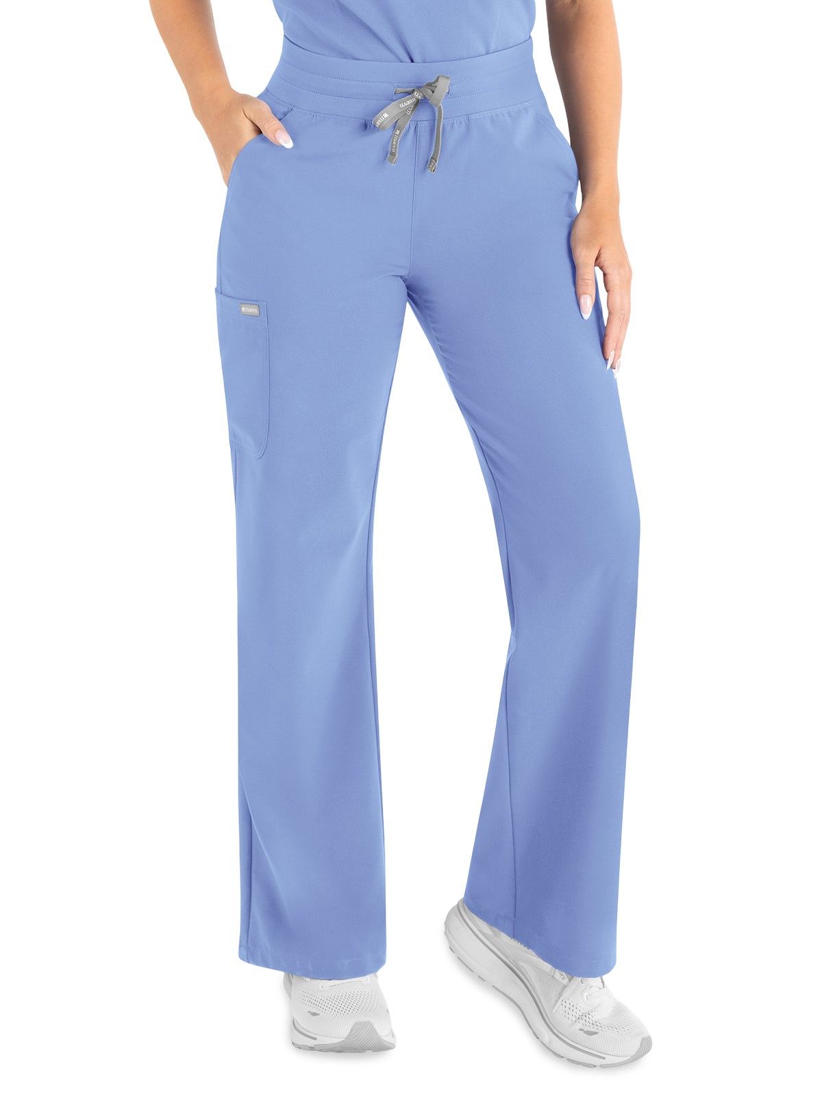 Women’s Five-Pocket High Waist Full Elastic Wide Leg Pant - 5094 - Ceil Blue
