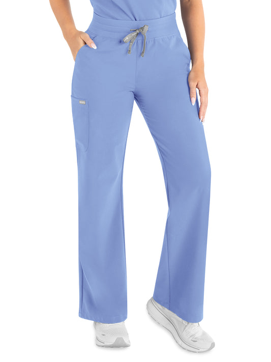 Women’s Five-Pocket High Waist Full Elastic Wide Leg Pant - 5094 - Ceil Blue