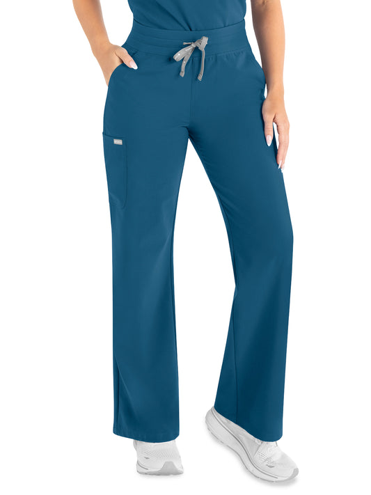 Women’s Five-Pocket High Waist Full Elastic Wide Leg Pant - 5094 - Caribbean Blue