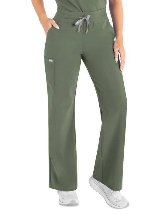 Women’s Five-Pocket High Waist Full Elastic Wide Leg Pant - 5094 - Olive