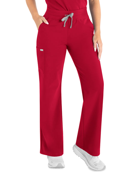Women’s Five-Pocket High Waist Full Elastic Wide Leg Pant - 5094 - Red