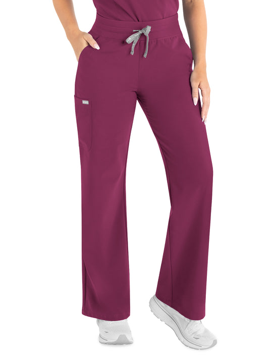 Women’s Five-Pocket High Waist Full Elastic Wide Leg Pant - 5094 - Wine