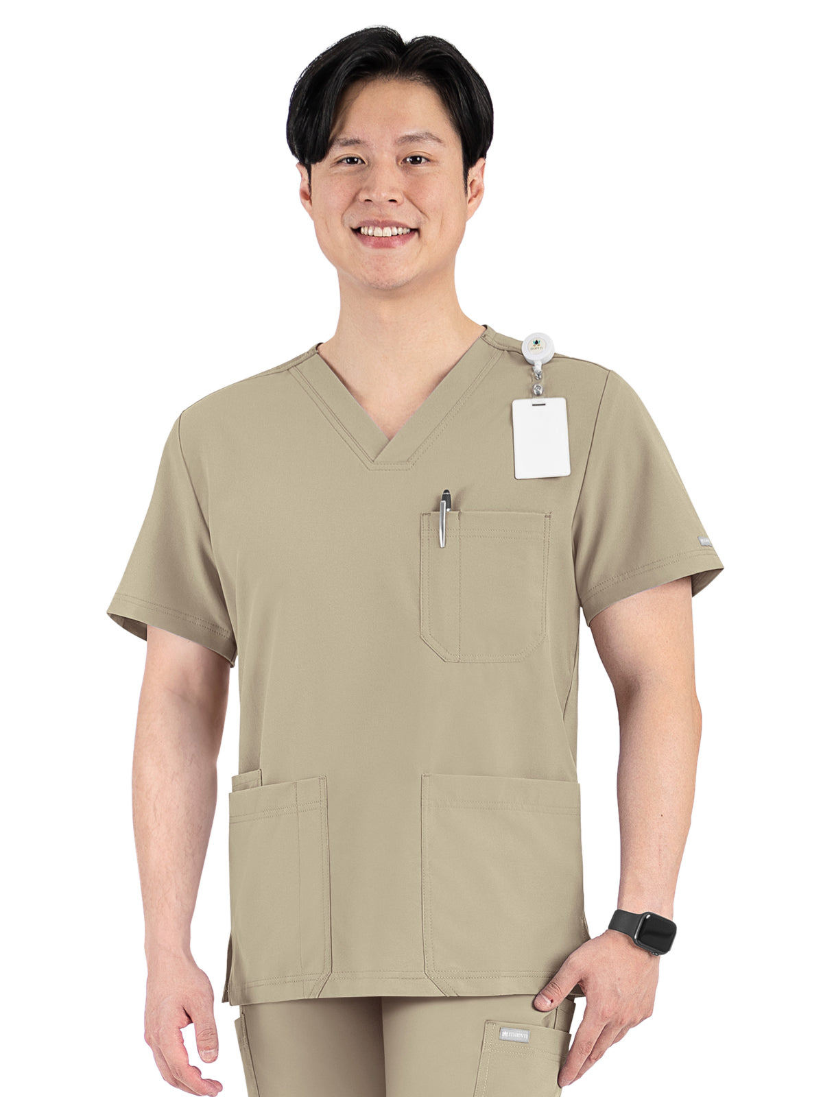 Men's Four-Pocket V-Neck Top - 5802 - Khaki