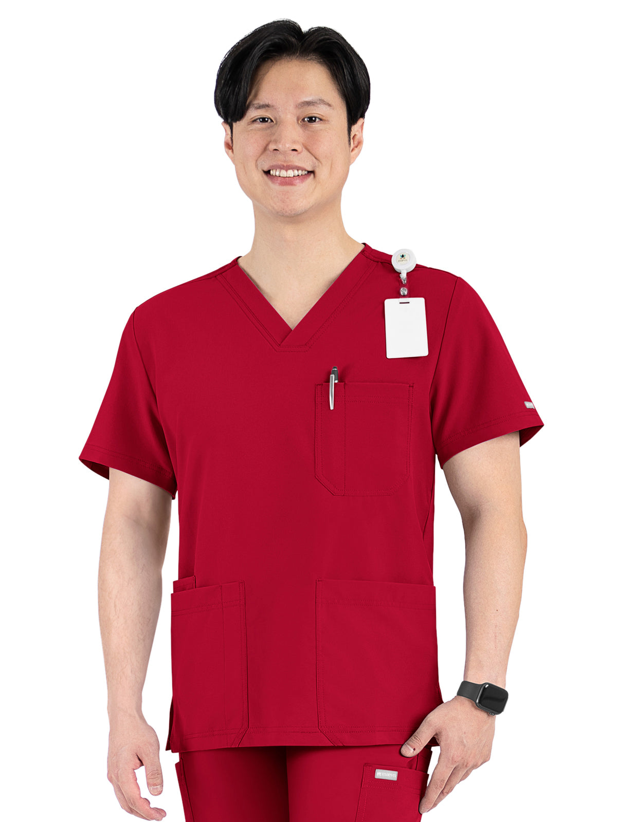 Men's Four-Pocket V-Neck Top - 5802 - Red