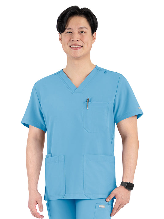 Men's Four-Pocket V-Neck Top - 5802 - Turquoise