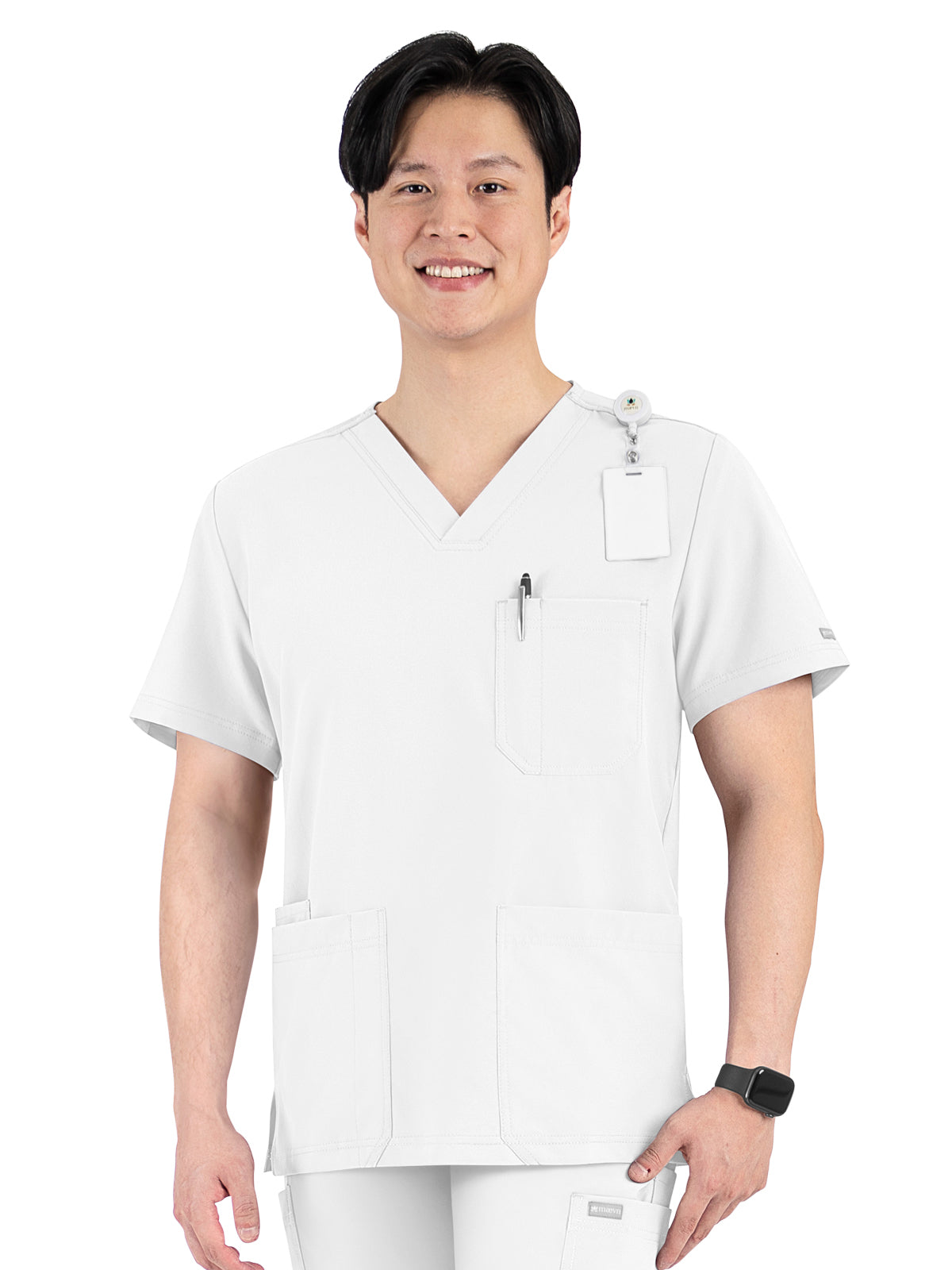 Men's Four-Pocket V-Neck Top - 5802 - White