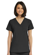 Women's Fitted One-Pocket V-Neck Top - SJ101 - Black