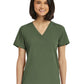 Women's Fitted One-Pocket V-Neck Top - SJ101 - Olive