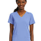 Women's Fitted Two-Pocket V-Neck Top - SJ102 - Ciel Blue