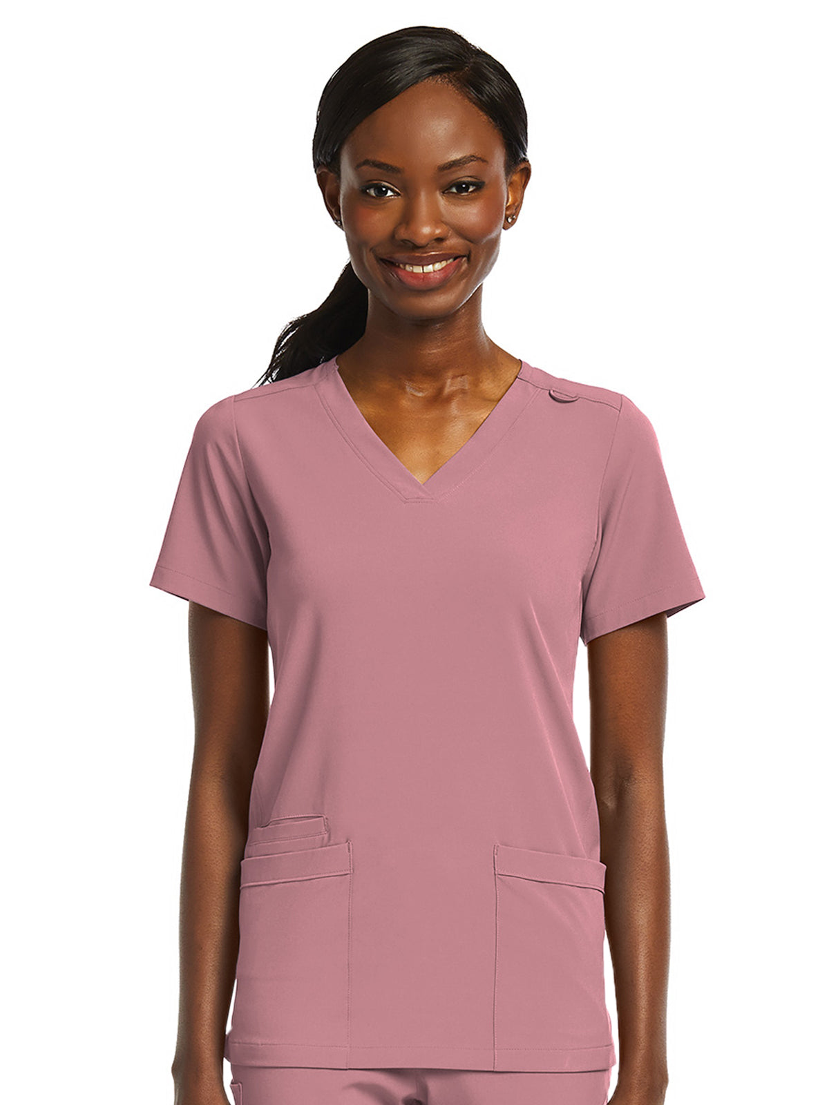 Women's Fitted Two-Pocket V-Neck Top - SJ102 - Dusty Rose
