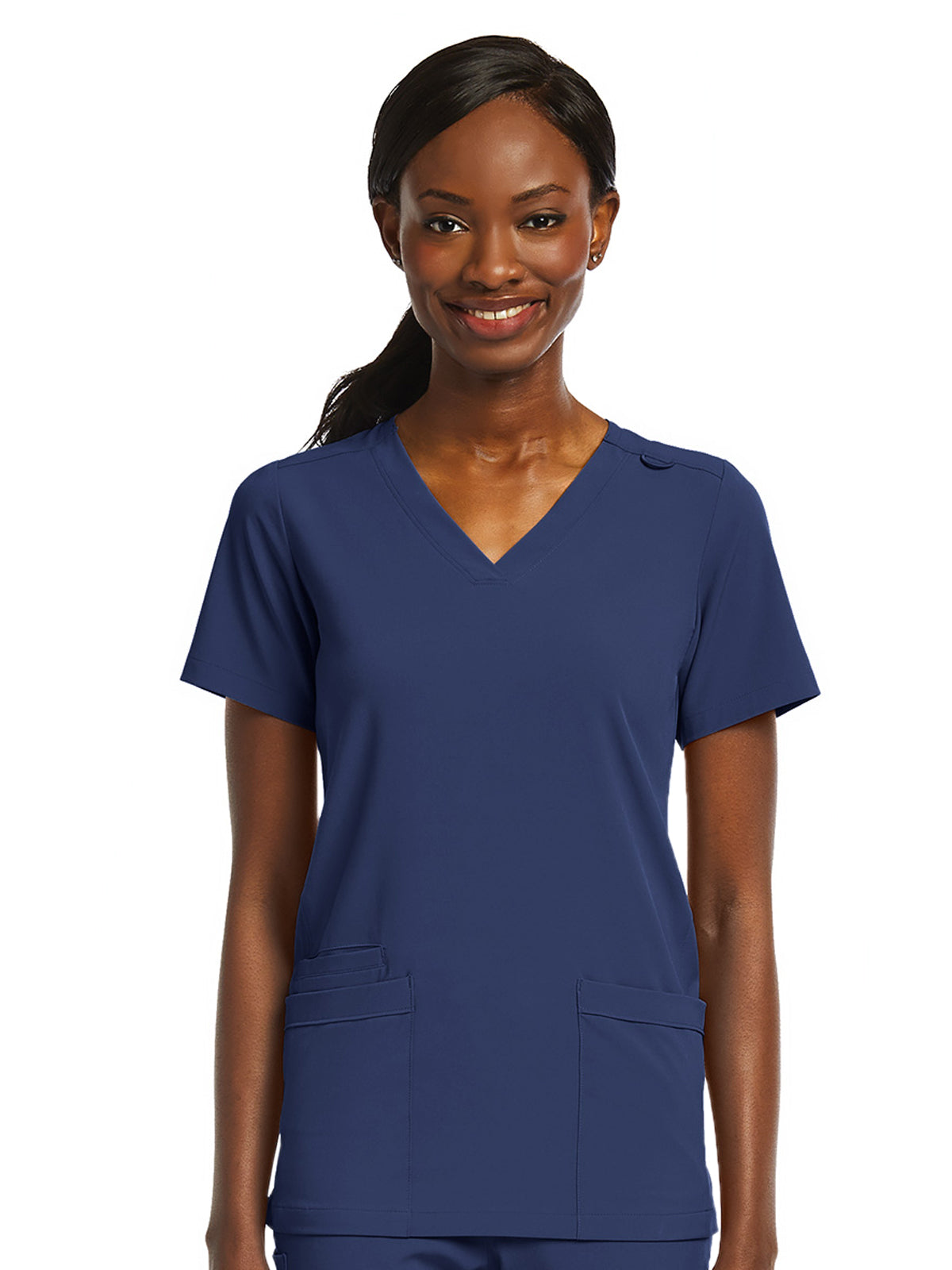 Women's Fitted Two-Pocket V-Neck Top - SJ102 - Navy