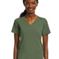 Women's Fitted Two-Pocket V-Neck Top - SJ102 - Olive