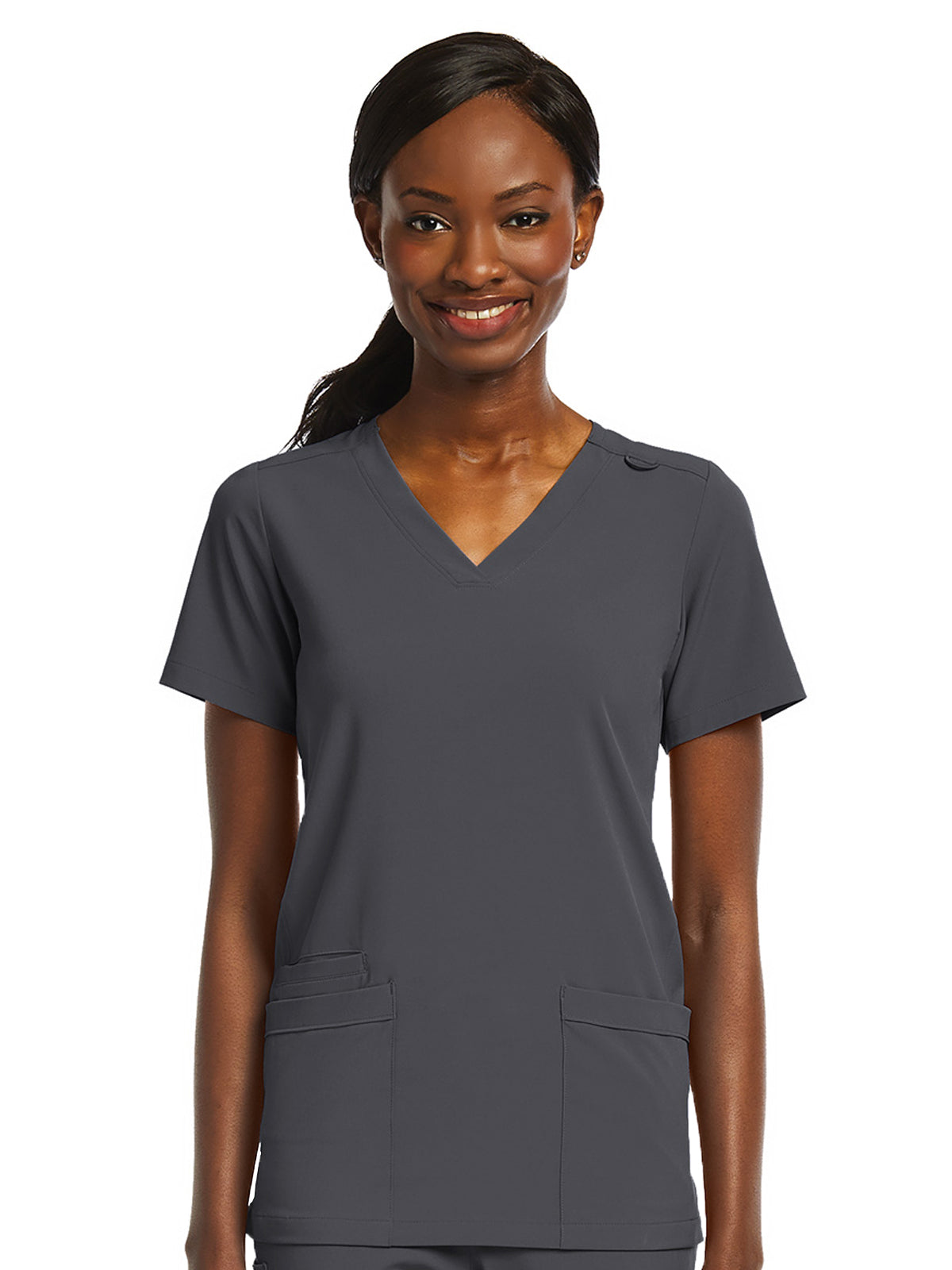 Women's Fitted Two-Pocket V-Neck Top - SJ102 - Pewter