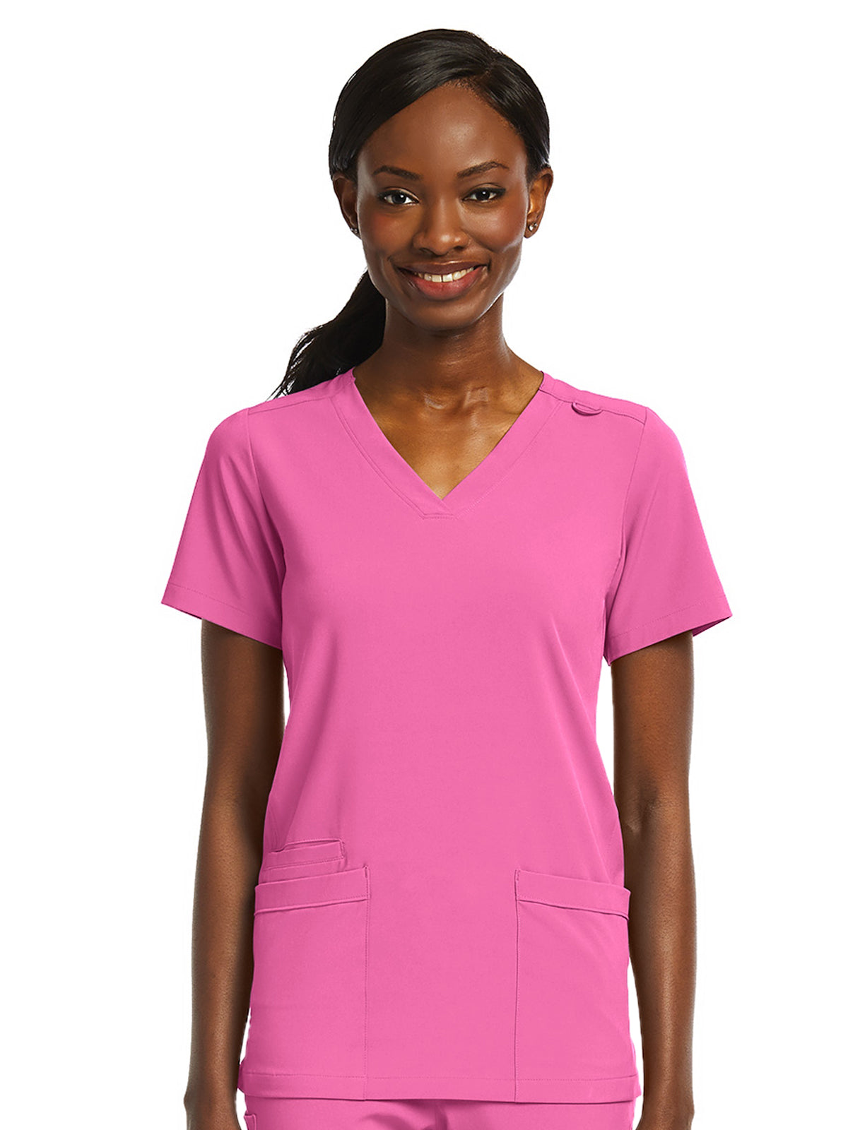 Women's Fitted Two-Pocket V-Neck Top - SJ102 - Pink Pop