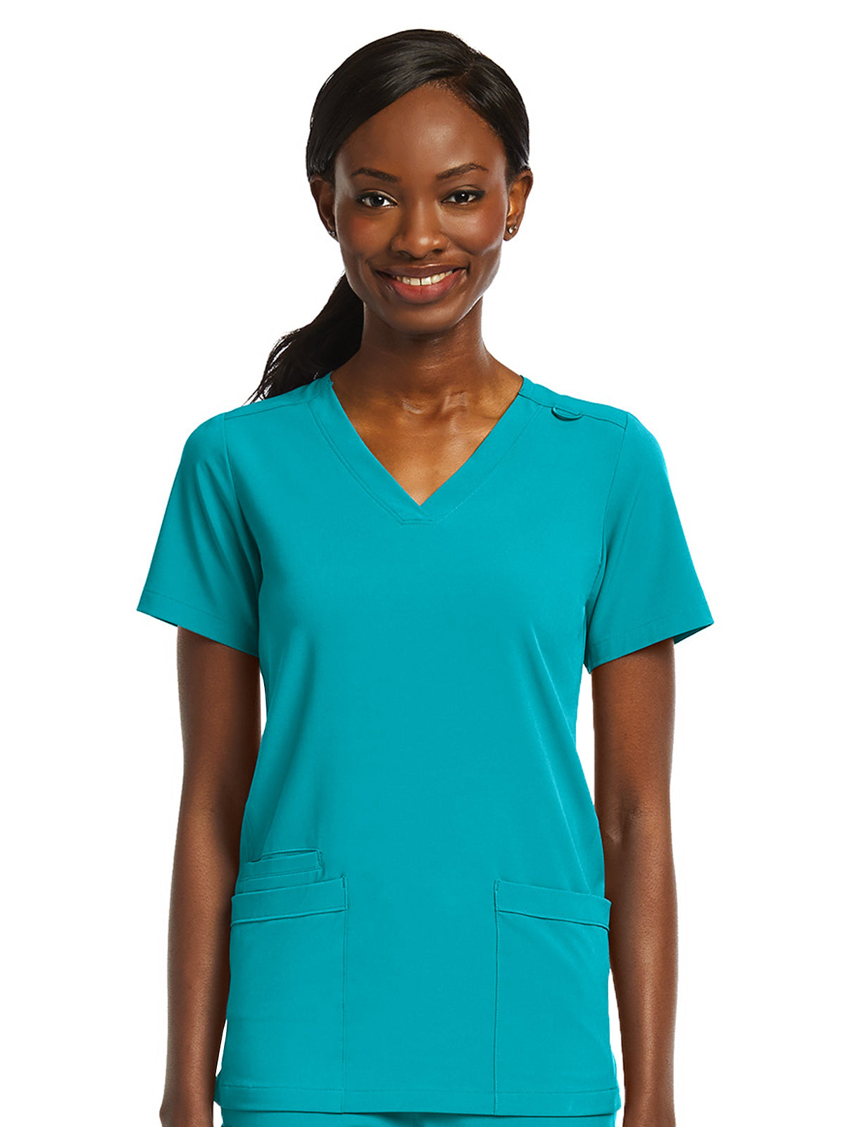 Women's Fitted Two-Pocket V-Neck Top - SJ102 - Teal