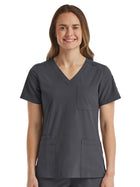 Women's Fitted Six-Pocket V-Neck Top - SJ103 - Pewter