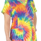Women's Two-Pocket V-Neck Print Top - SJP1 - Rainbow Tie Dye