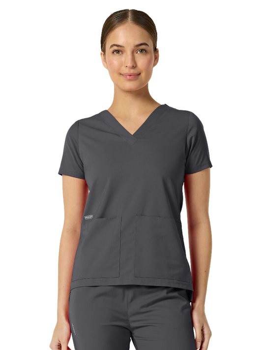 Women's Two-Pocket ASTRID V-Neck Top - 1006 - Charcoal