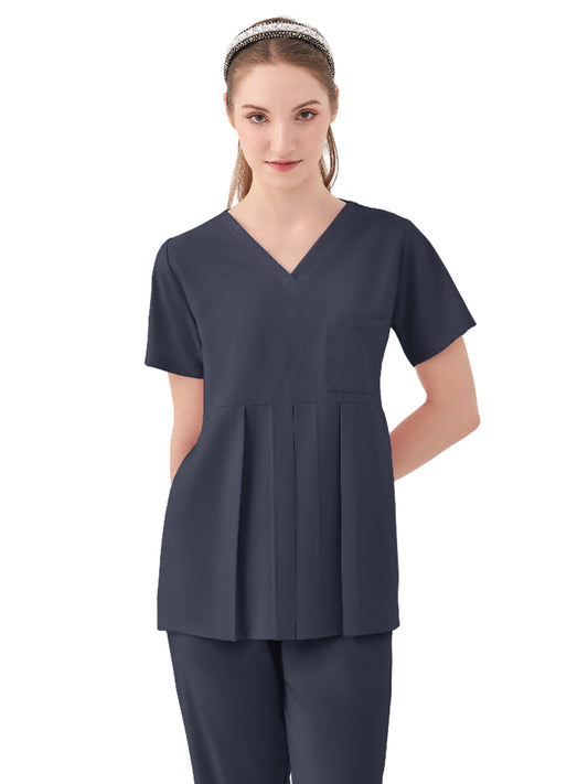 Women's One-Pocket ASPEN Peplum Maternity V-Neck Top - 1068 - Charcoal