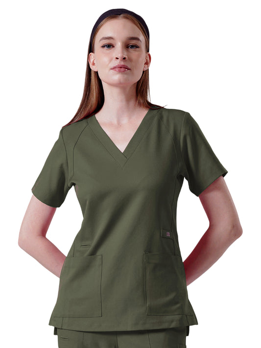 Women's Four-Pocket ELLE V-Neck Top - 1103 - Olive
