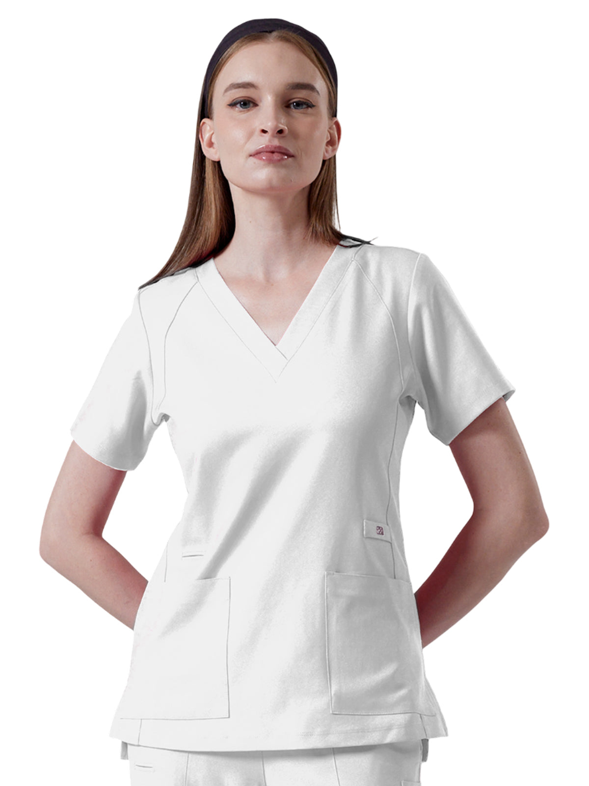 Women's Four-Pocket ELLE V-Neck Top - 1103 - White