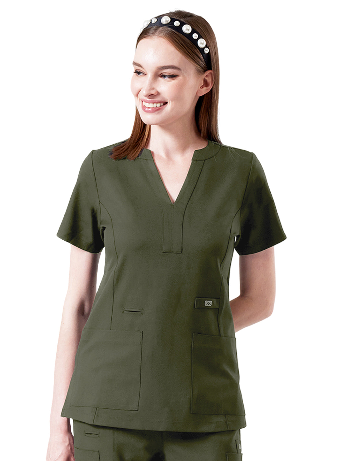 Women's Four-Pocket STAR Y-Neck Top - 1133 - Olive