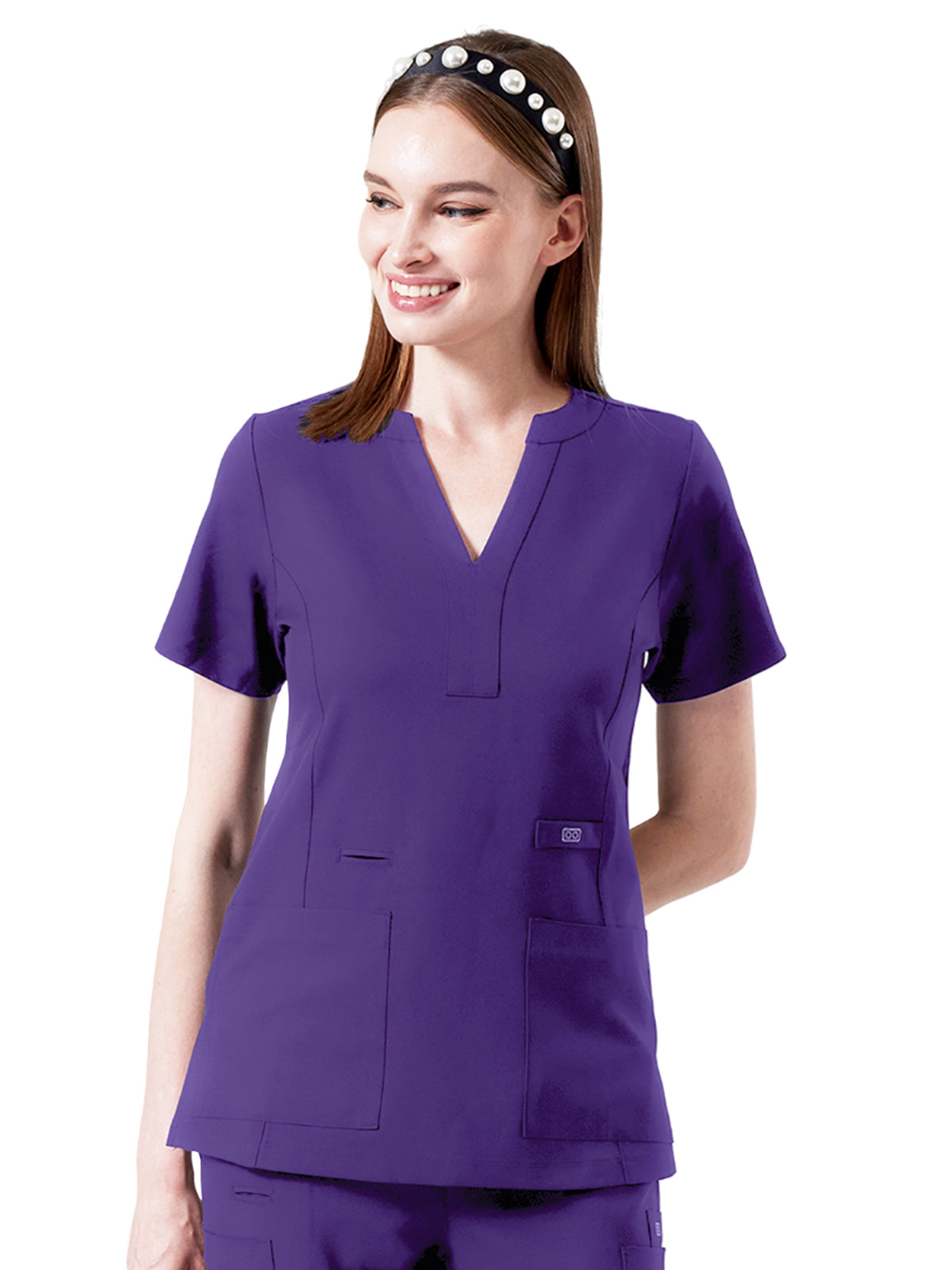 Women's Four-Pocket STAR Y-Neck Top - 1133 - Purple