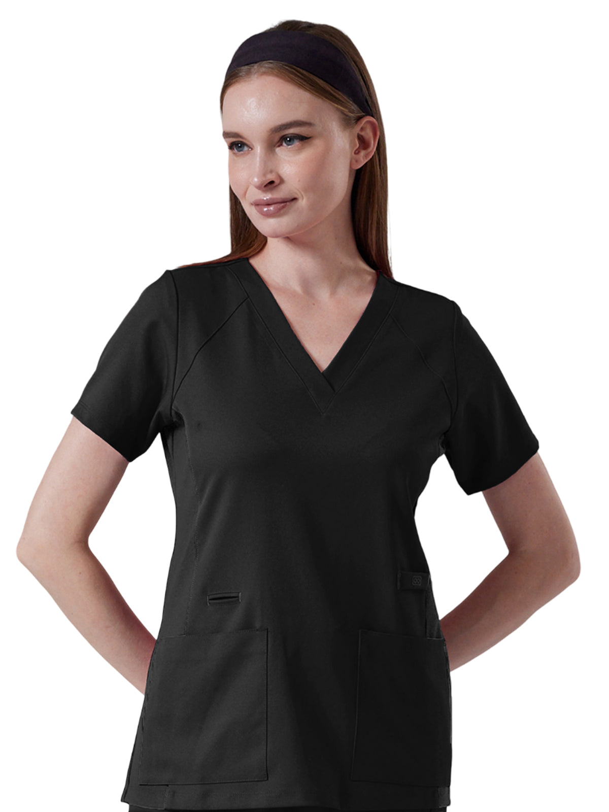 Women's Four-Pocket V-Neck LEXA Stretch Panel Top - 1143 - Black